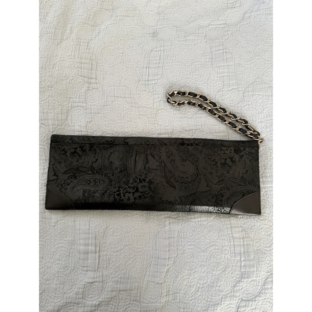 Miss Mak Vintage 90s Boho Y2K Black Leather Padlock Paisley Chain Clutch Bag - Picture 10 of 10
